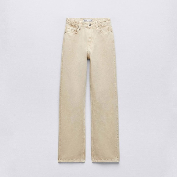 Zara Z1975 High Rise Straight Jeans Sand 4 NWT - Picture 6 of 11